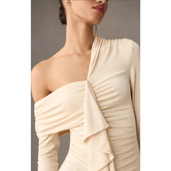 MISHA Long-Sleeve Ruffle-Front Slim Mini Dress-New Medium - Picture 3 of 5